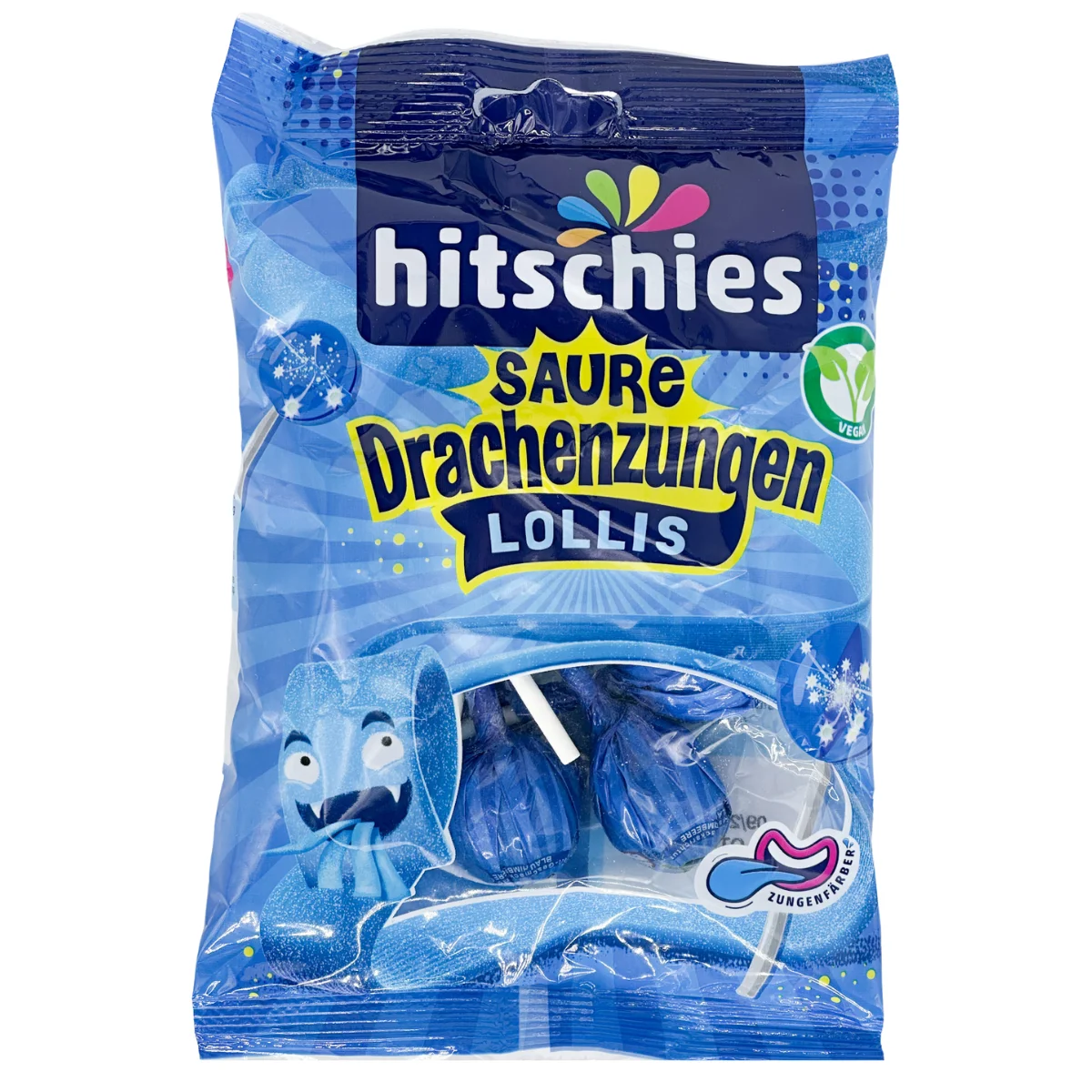 Hitschies Saure Drachenzungen Lollis Blau 128 g, 8 Stück